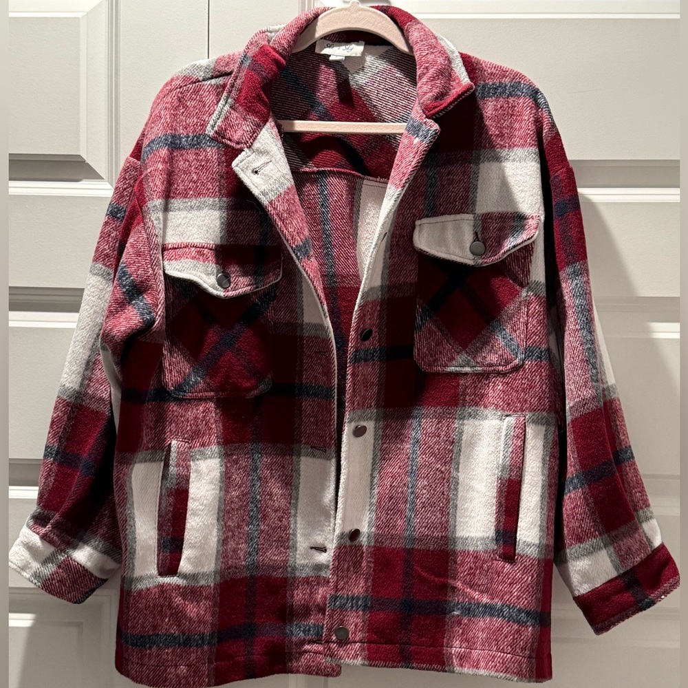 She + Sky Red Plaid Jacket Size L (oversized)